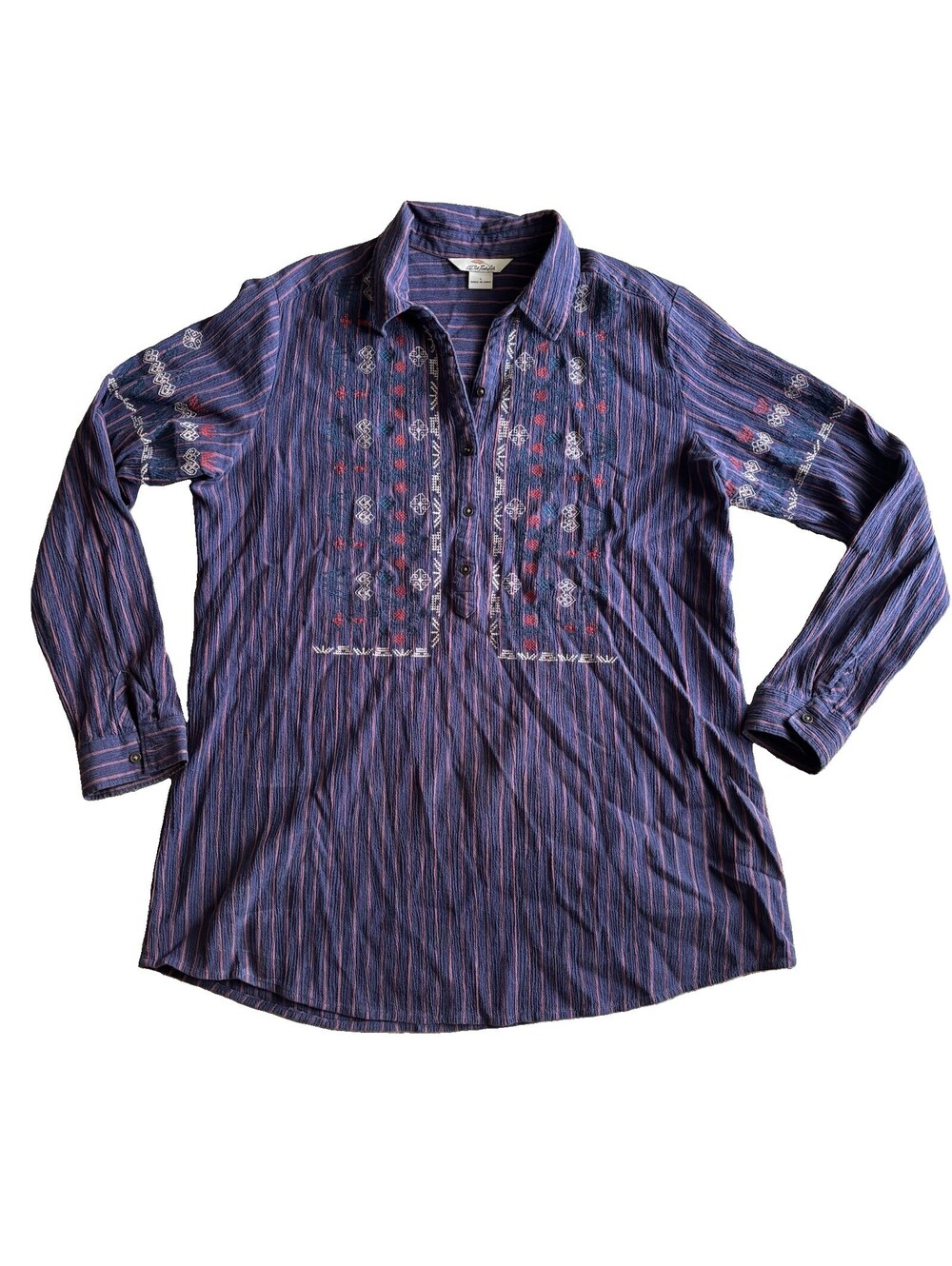 Bob Timberlake Womens Size L Long Sleeve Striped Embroidered Tunic Blouse